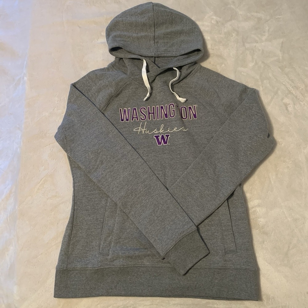 NFL Washington Huskies Gray/Purple Size Medium Long Sleeve Hoodie With Pockets